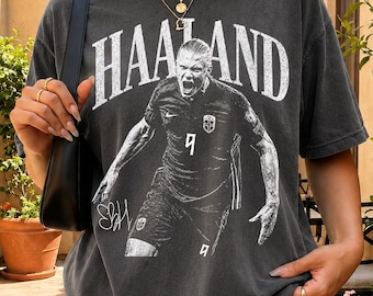 Camiseta vintage de Haaland Vikings, camiseta retro con estampado de fútbol, camiseta pirata de fútbol en blanco y negro, camiseta extragrande de delantero noruego