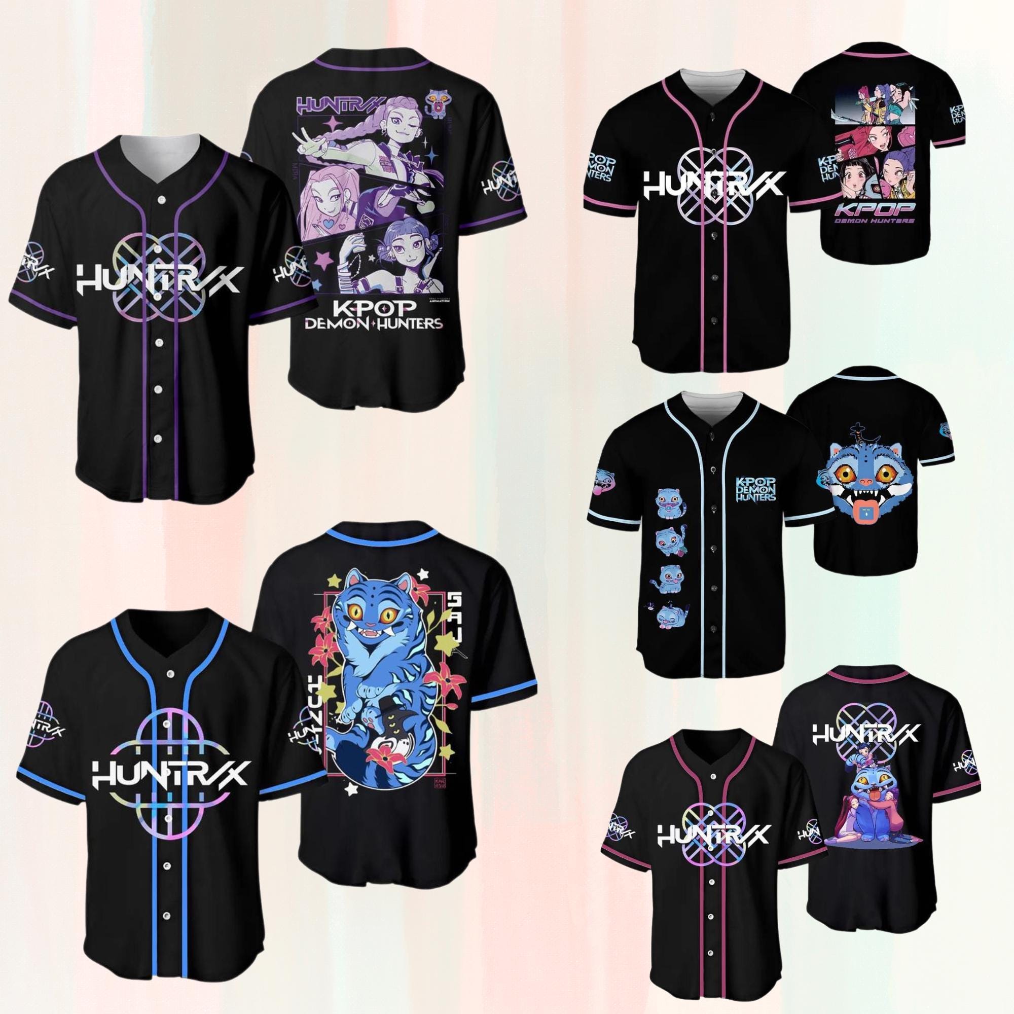 Discover Personalized Demon Hunters Jersey Shirt, Custom Huntrix Baseball Shirt, Huntrix Girls Shirt, Mira Rumi Joey Shirt, Gift For Kpop Fan