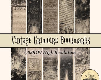 Printable Vintage Bookmark Set Witchy Grimoire Bookmarks Set of 10 Gothic Dark Academia Instant Download