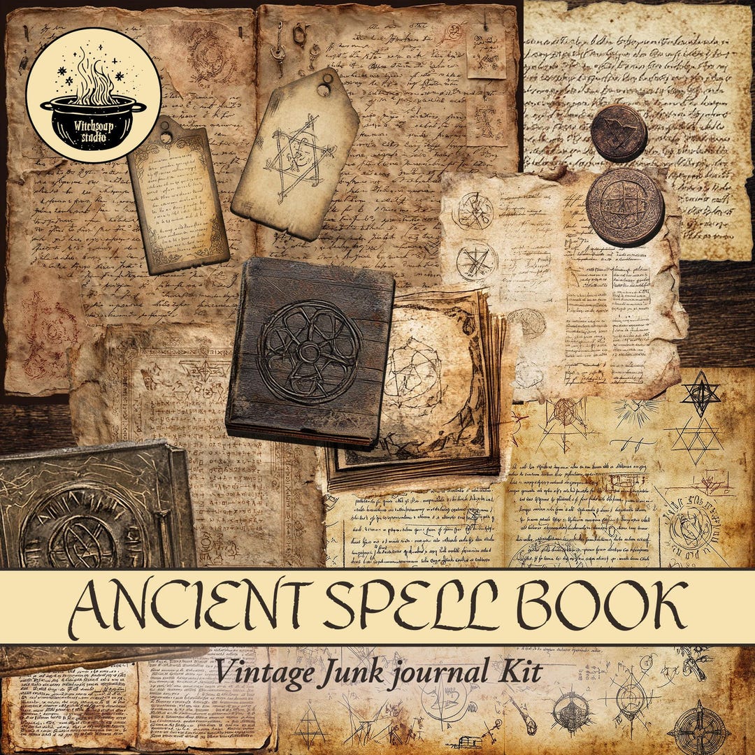 Ancient Spell Book Grimoire Junk Journal Kit Printable Book of Shadows ...