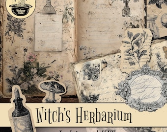 Printable Witch Herbarium Junk Journal Kit – Instant Digital Download For Spellbooks Grimoire Scrapbooks Art Journals