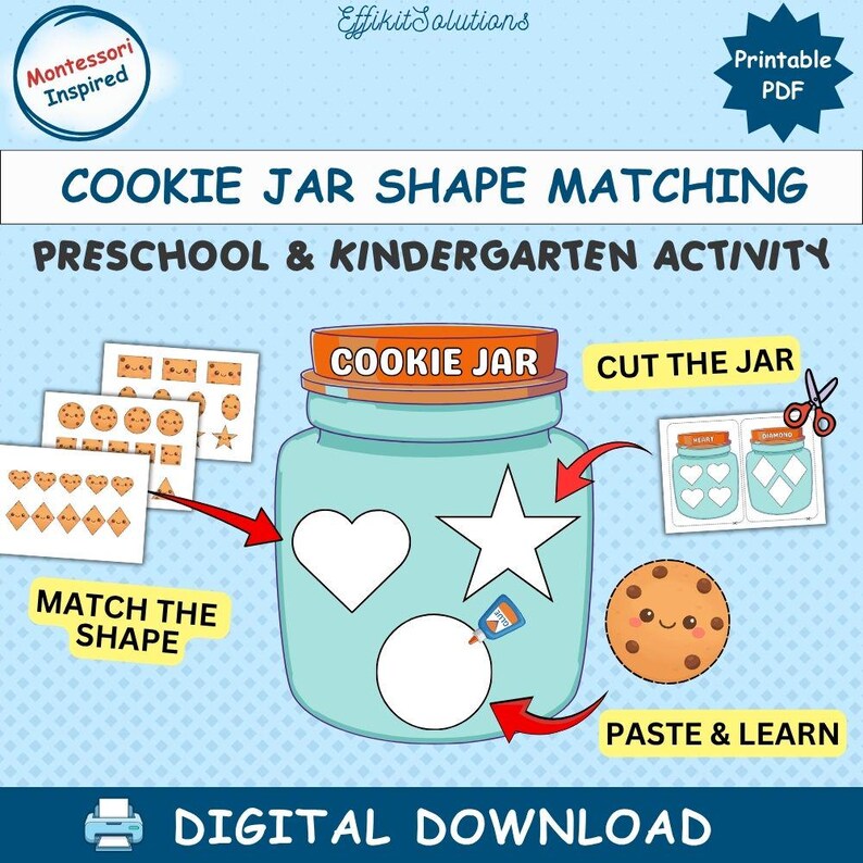 Montessori Shape Matching Cookie Jar Activity, Preschool Fine Motor ...