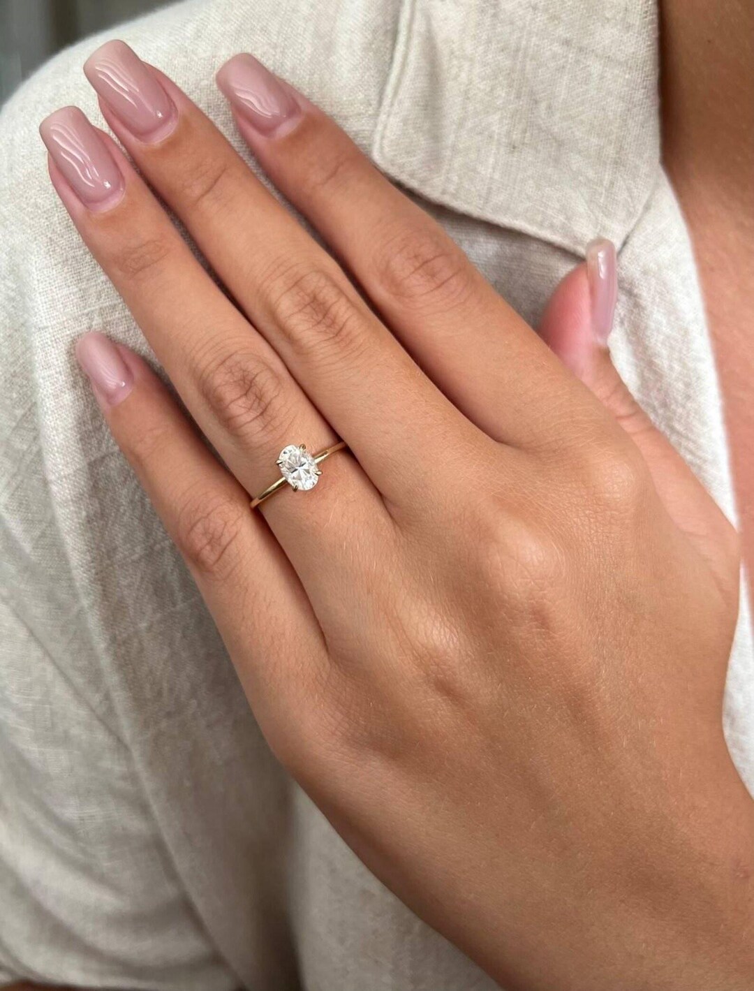 Oval Cut Moissanite Engagement Ring 14K Solid Gold Promise Ring Wedding ...