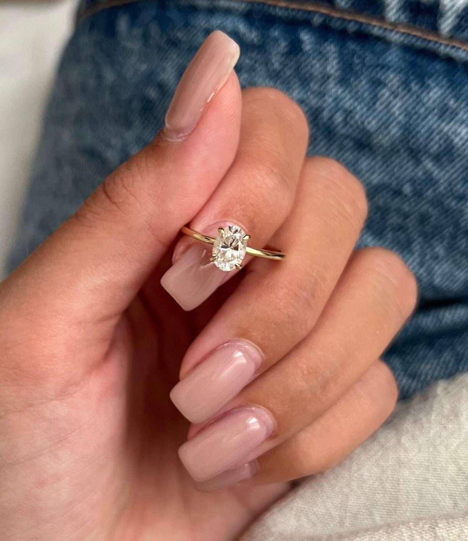 Oval Cut Moissanite Engagement Ring 14K Solid Gold Promise Ring Wedding ...