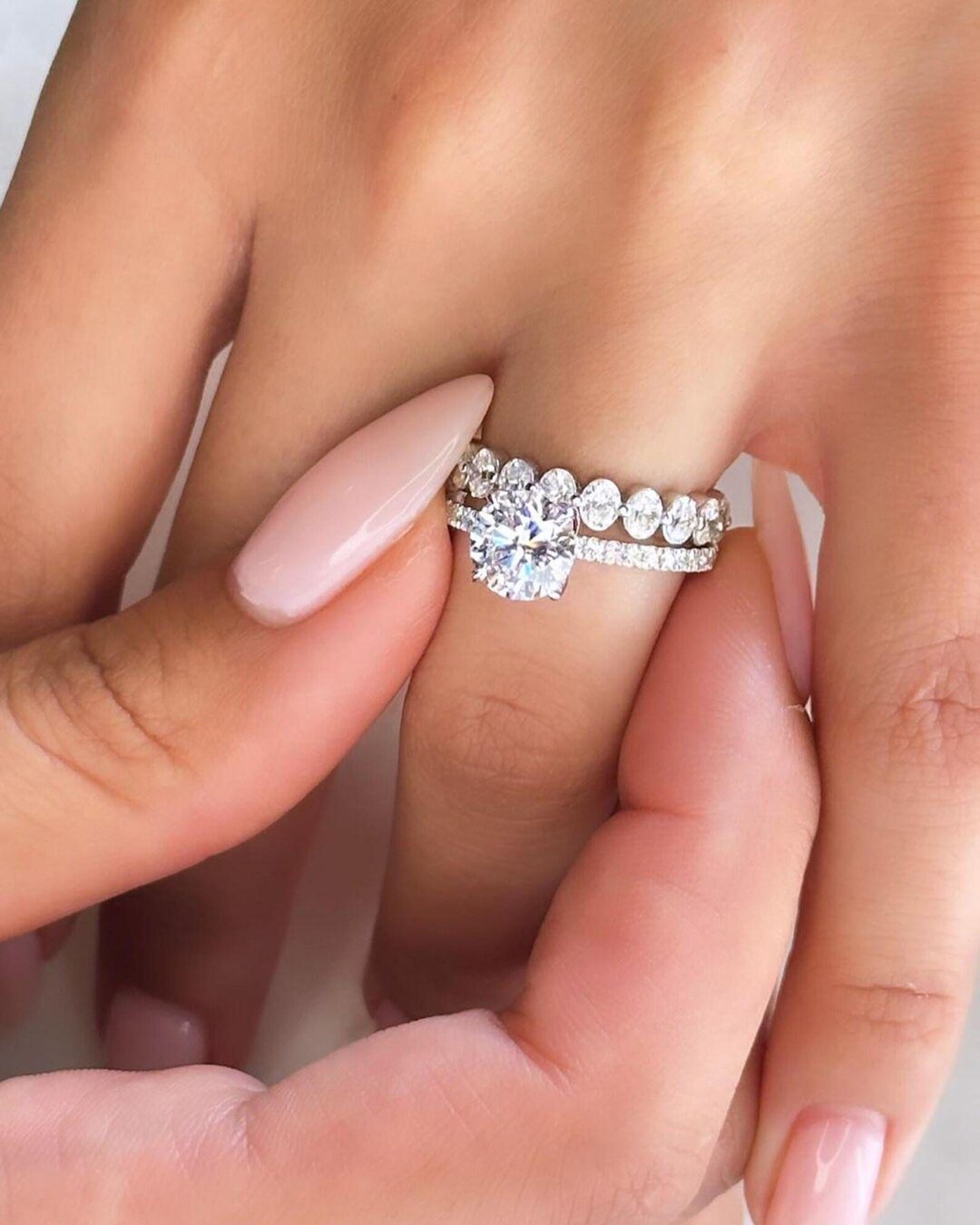 Round Cut Moissanite Wedding Ring Set 14K Solid Gold Bridal Ring Set ...