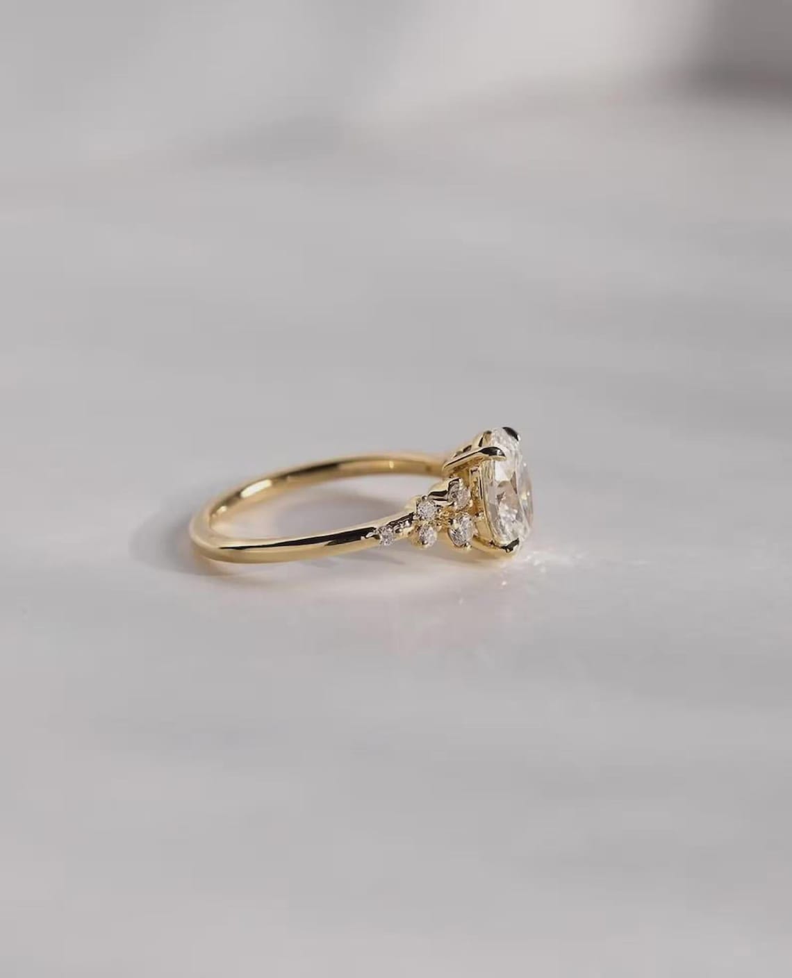 Oval Cut Moissanite Engagement Ring 14K Solid Gold Dainty Cluster ...