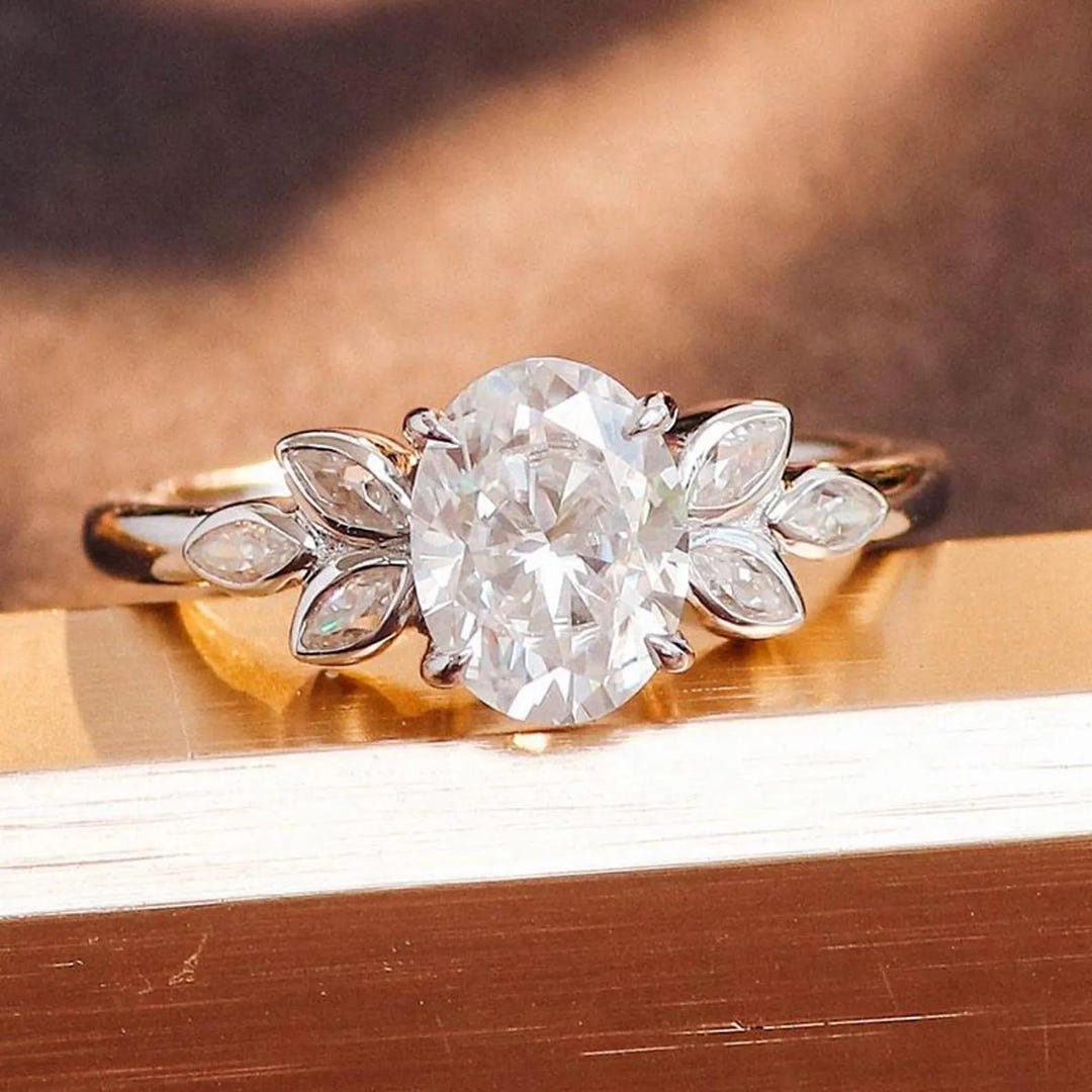 2 CT Oval Cut Moissanite Engagement Ring 14K Solid Gold Floral Promise ...