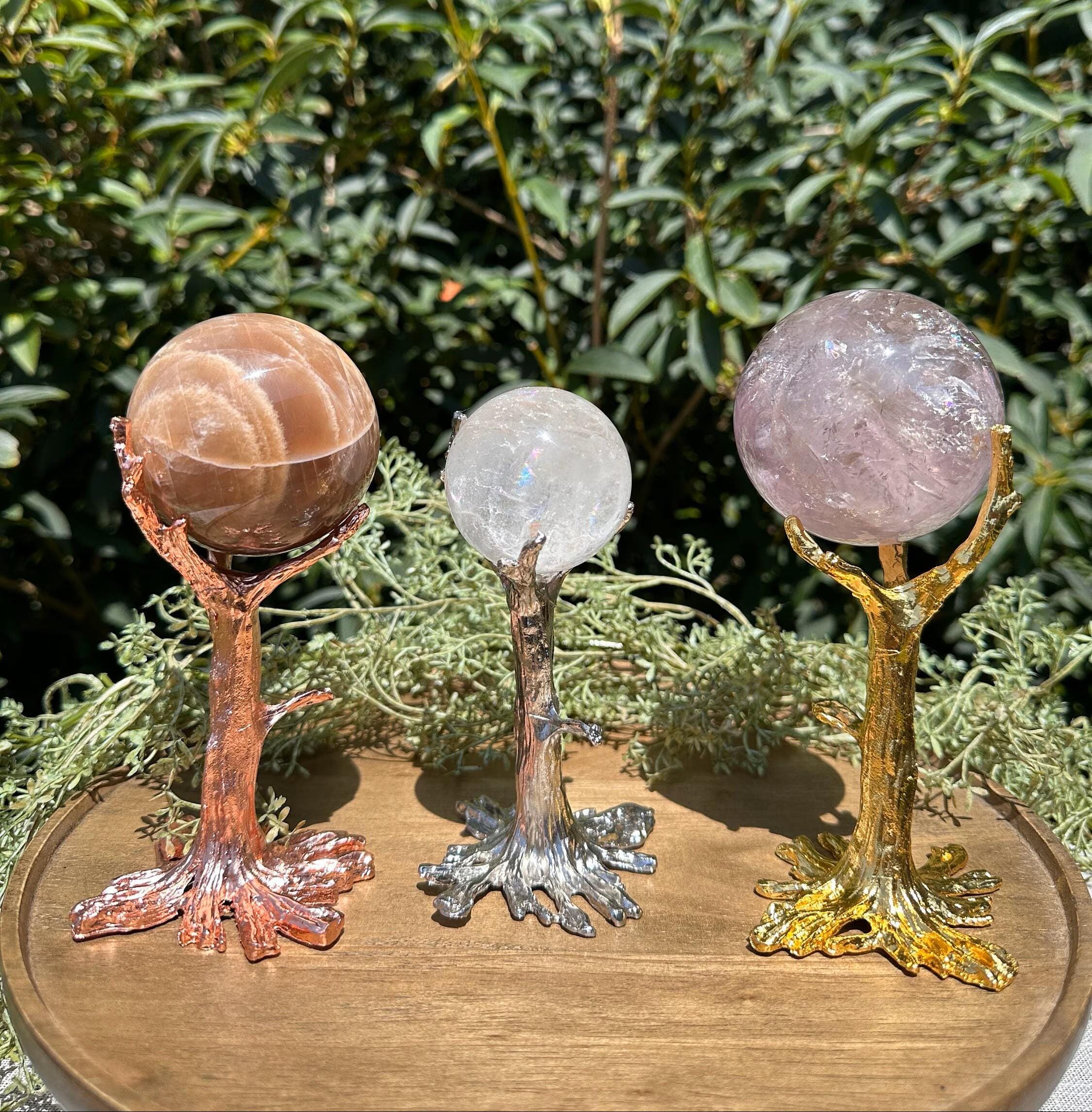 Crystal Ball Display Stand - Tree Branch Alloy Holder For 2.36" Balls - White Gold Finish - View #3