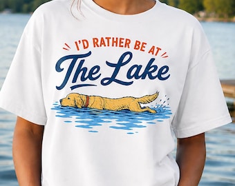 I'd Rather Be At The Lake Golden Retriever T-Shirt, Funny Retro Summer Dog Graphic Tee