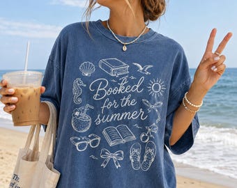Booked For The Summer Shirt, Comfort Colors Beach Reading Tee, Coastal Book Lover Shirt