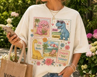 Dinosaur Reading Shirt, Summer Book Club Tee, Teacher Reading Graphic Shirt, Book Lover Gift Tee, Cute Dino Literacy Shirt