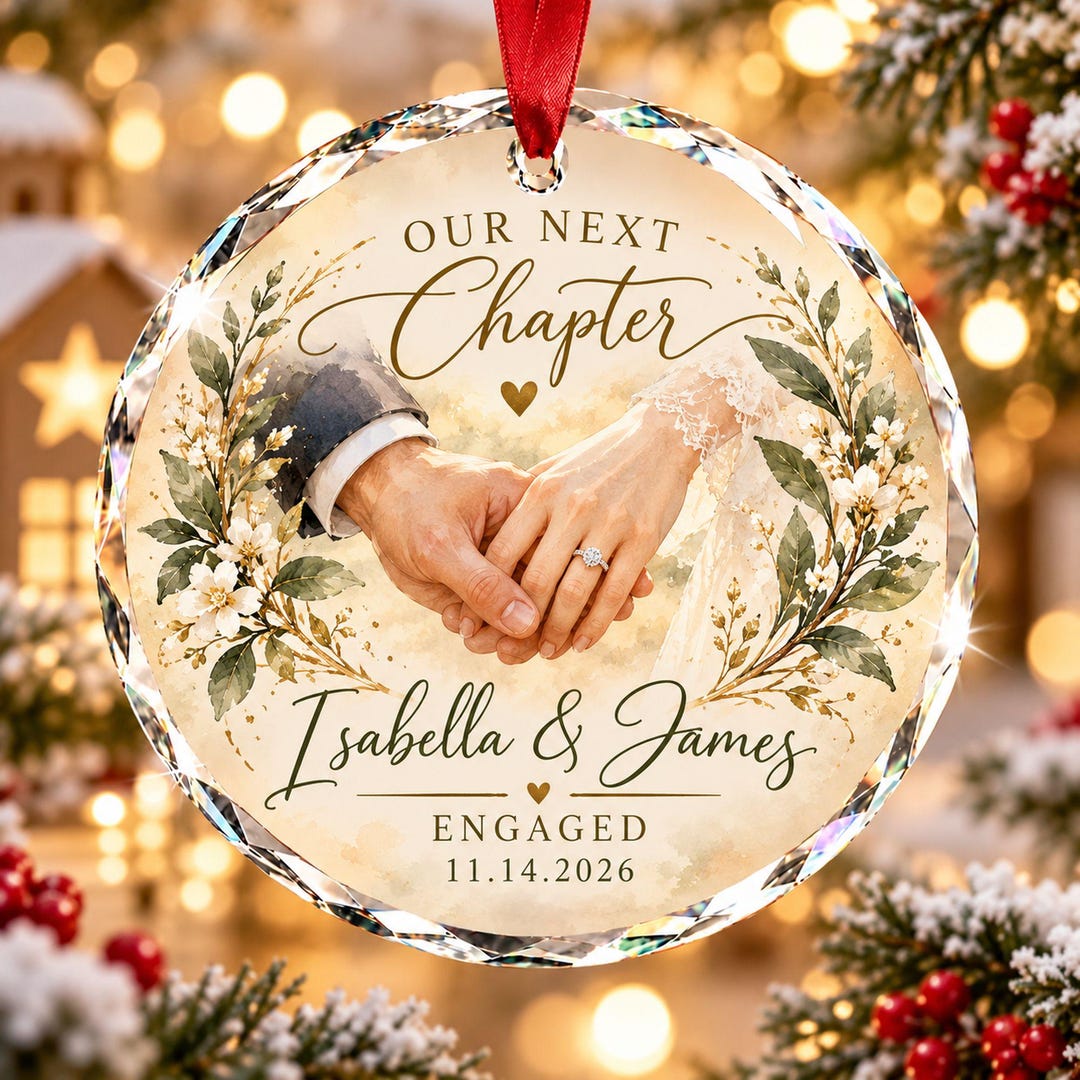 Personalized Engagement Ring Ornament, Custom Couple Names Christmas ...