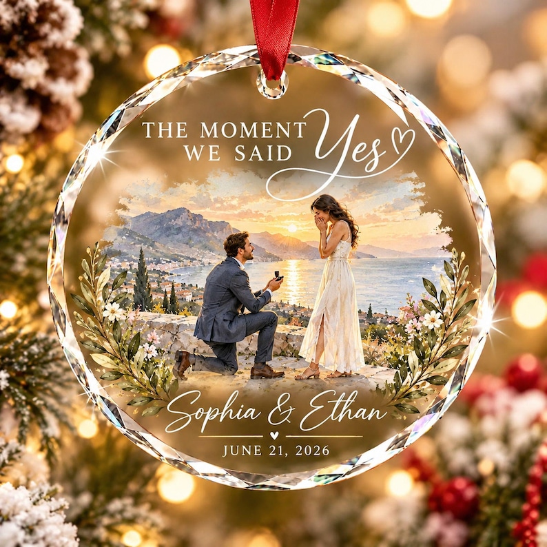 Personalized Engagement Ring Ornament, Custom Couple Names Christmas ...