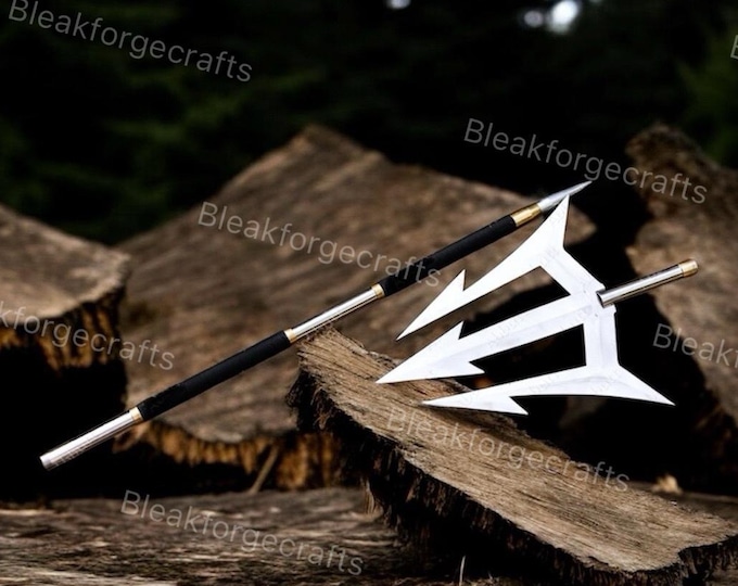 Handmade Poseidon Trident: J2 Steel & Leather Wrapped - 6.5, gift for him.