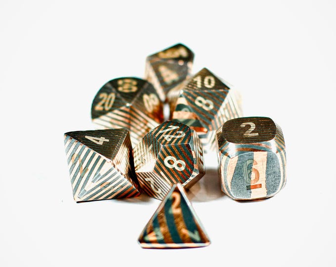 Handcrafted Copper Damascus RPG Dice – 7pc set