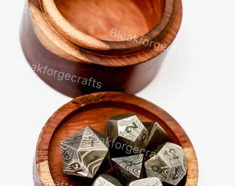 Juego de dados de acero de Damasco, dados de D&D forjados a mano, 7 piezas