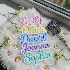 Personalized Cursive Name Embroidered Patch, Custom Pastel 3D Puff Iron On Badge, Cute Calligraphy Backpack Clothing Label