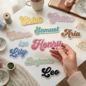 Personalized Cursive Name Embroidered Patch, Custom Bubble Font 3D Puff Iron On Badge, Cute Pastel Backpack Clothing Gift Label