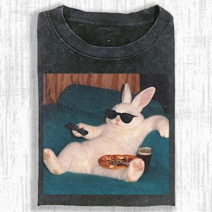 Camiseta Lazy Bunny Comfort Colors, Camiseta divertida con meme de conejo, Camiseta Chill Bunny Pizza, Camiseta con estampado de animales para amantes de los conejitos, Regalo adorable para amantes de los conejos