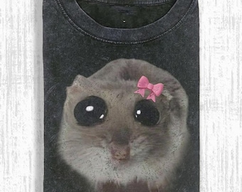 Camiseta con estampado de hámster de ojos grandes y colores cómodos, camiseta kawaii de animales, camiseta divertida con estampado de mascotas, regalo estético y suave para amantes de los animales.