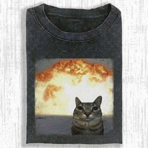 Exploding Cat Meme Comfort Colors Shirt, Funny Chaos Cat Shirt, Viral Meme Graphic Tee, Dark Humor Cat Lover Gift, Unisex Streetwear