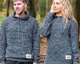 Chunky Knit Hoodie in Charcoal/Grey - Unisex Sustainable Streetwear - Lightweight Breathable