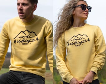 The Mountainscape Deluxe Sweater in Dusty Yellow - Unisex Sustainable Streetwear - Classic Crew Neck