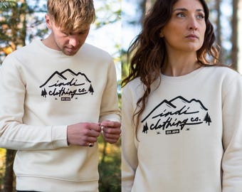 The Mountainscape Deluxe Sweater in Undyed Natural Raw - Unisex Sustainable Streetwear - Classic Crew Neck