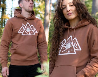 Wild Sunrise Pullover Hoodie in Caramel Brown - Unisex Sustainable Streetwear - Double Lined Hood