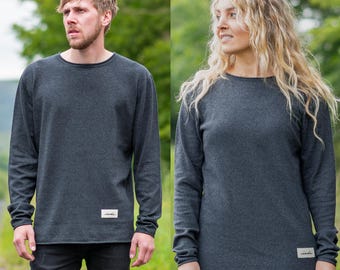EcoBlend Lightweight Sweater in Dark Grey - Unisex Sustainable Streetwear - Minimal Design Recycled Knitwear