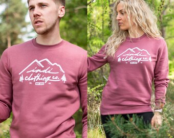 The Mountainscape Deluxe Sweater in Deep Dusty Pink - Unisex Sustainable Streetwear - Classic Crew Neck