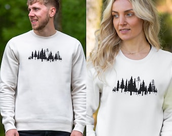 Forest Print Sweater in Cream - Unisex Sustainable Streetwear - Classic Crew Neck