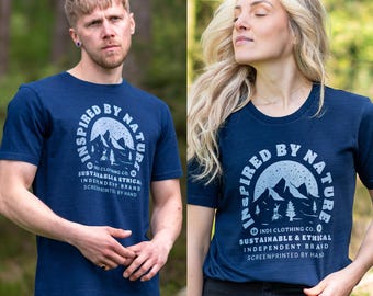Organic Cotton T-shirt – Denim Blue, Nature Inspired Print