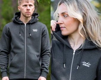 The Deluxe Full Zip Hoodie in Heather Charcoal - Unisex Sustainable Streetwear - Double Lined Hood