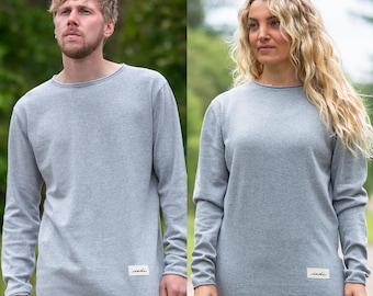 EcoBlend Lightweight Sweater in Light Grey - Unisex Sustainable Streetwear - Minimal Design Recycled Knitwear