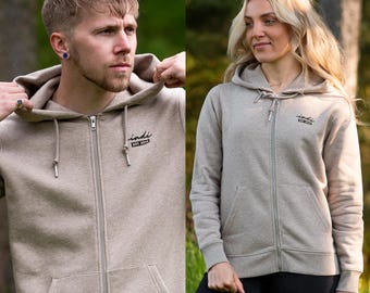 The Deluxe Full Zip Hoodie in Heather Beige - Unisex Sustainable Streetwear - Double Lined Hood