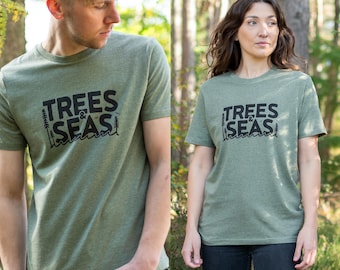 Trees & Seas T-shirt in Heather Khaki - Unisex Sustainable Streetwear - For Nature and Outdoors Lovers