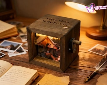 Personalized Photo Flipbook Animation Box, Custom Wooden Photo Book With Light, Custom Crank Photobox Picture Box, Creative Anniversary Gift