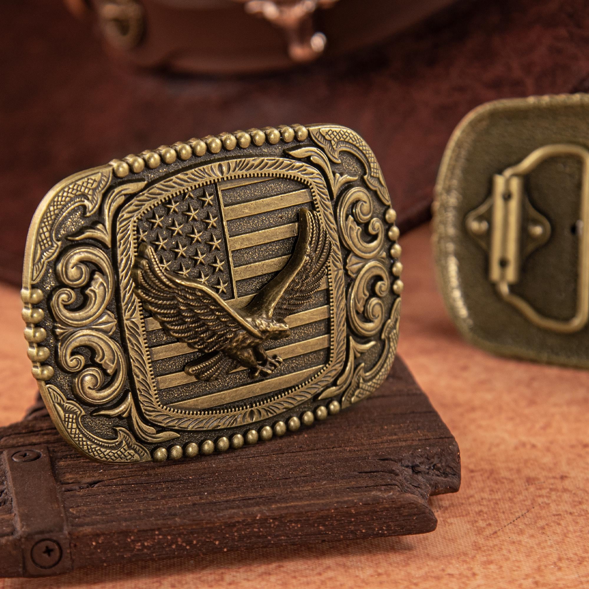 Austin artist “Cherry Blossom” belt buckle can include removable leather belt Carved Leather Eagle - Etsy main image 2