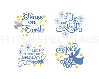Peace on Earth Embroidery Files, Holiday Saying Stitch Embroidery Designs, Christian Christmas Embroidery Bundle, Instant Digital Patterns