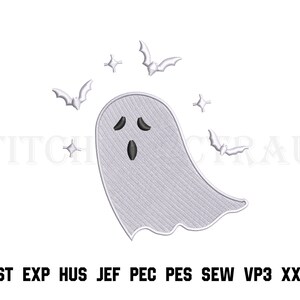 Lindo diseño de bordado de fantasma de Halloween, archivo de bordado a máquina de fantasma espeluznante, patrón de bordado de murciélagos voladores, descarga instantánea PES DST