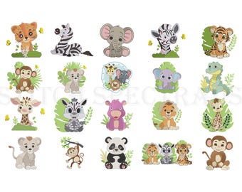 Diseños de bordado de animales de safari, bordado a máquina de animales del zoológico y del bosque, patrones de puntada para niña, bordado de animales de granja, descarga rápida