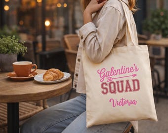 Custom Galentine Gift Tote Bag - Personalized Galentines Day Squad Tote with Name for Friends