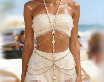 Gelaagde parelketting zeester, taillesieraden strandbikini, accessoire zomerfestival