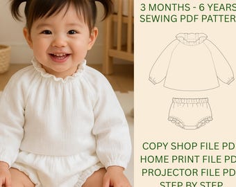 Baby Outfit Pattern PDF with Shorts and Top, Toddler Sewing Design, 3M-6 Years
