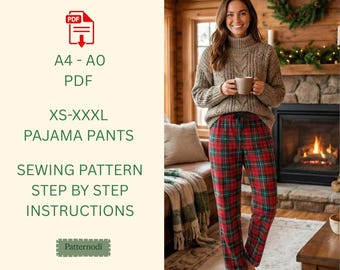 Pajama Pants PDF Easy Elastic Waist Lounge Sewing Pattern Beginners