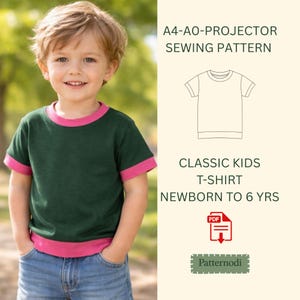 Patron de t-shirt pour enfants PDF à coudre basique pour bébés et tout-petits du nouveau-né à 6 ans