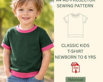 Kids Tshirt Pattern PDF Basic Tee Sewing for Babies Toddlers Newborn to 6 Years