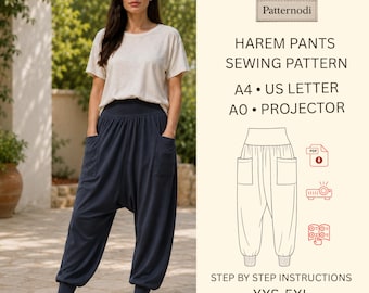 Harem Pants Pattern PDF Sewing High Waist Cuffed Instant Download XXS–5XL