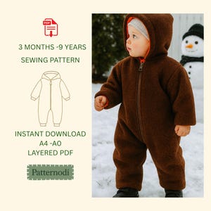 Baby-Strampler PDF Schnittmuster: Unisex Fleece Overall (3 M-9Y)
